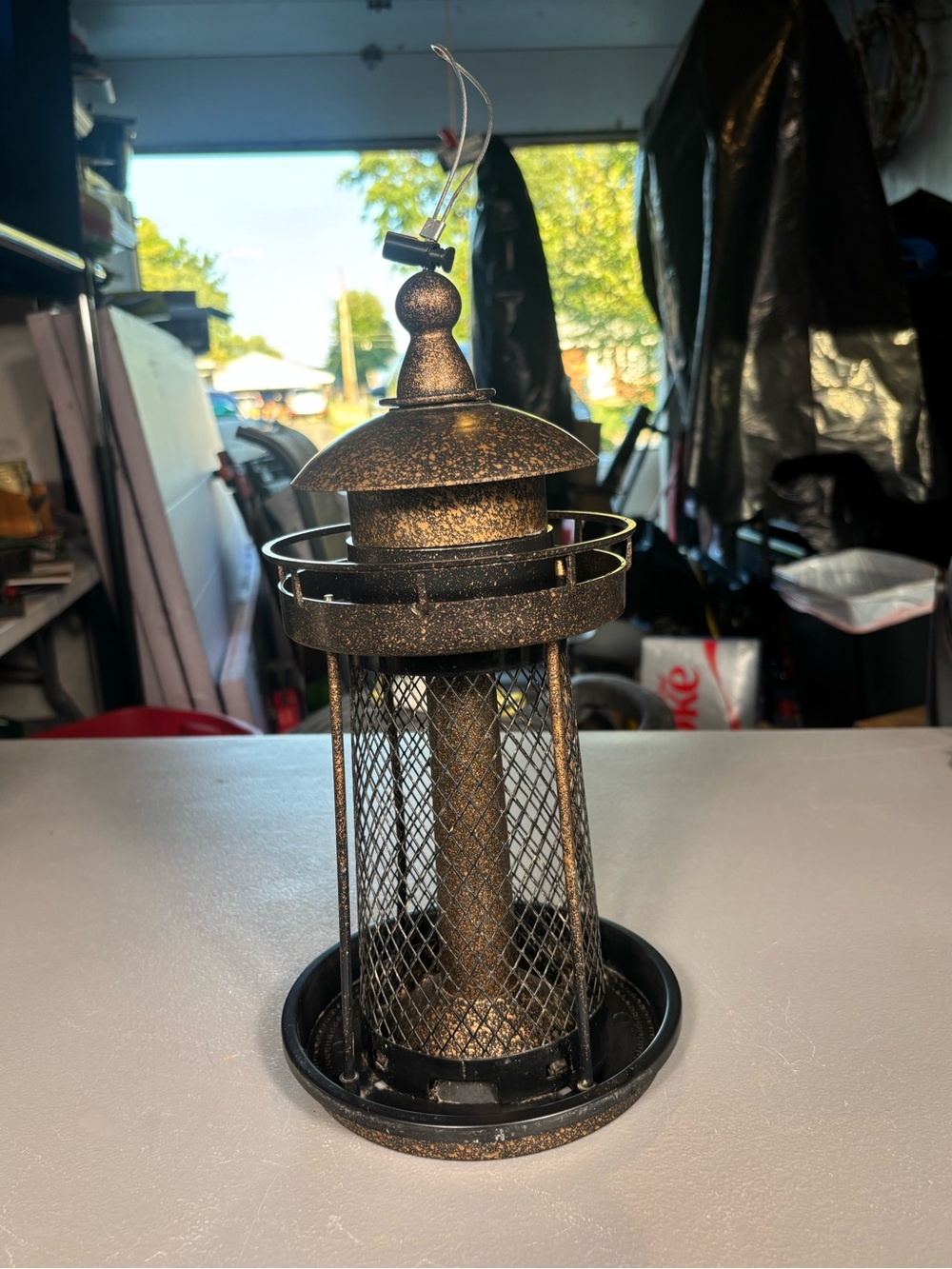 Vintage Style Bronze Metal Mesh Hanging Bird Feeder Lantern Garden Decor